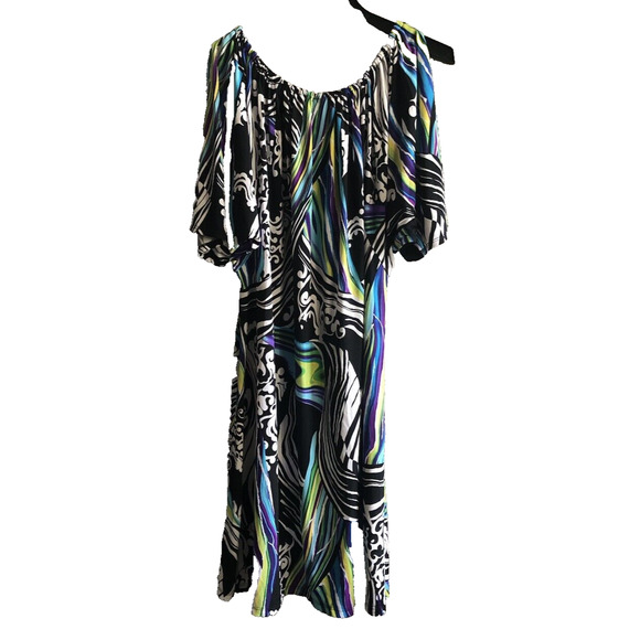 AB Studio Multicolor Off Shoulder Geo Print Slit Sleeve Swing Dress Reg Size XL - Picture 7 of 9